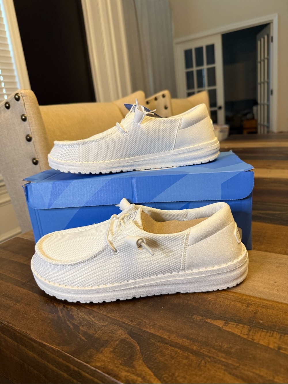 HEY DUDE Wendy Funk Mono White Slip-On Canvas Lightweight Comfort Women's 6